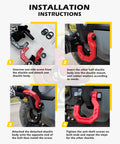 Installation instructions for Three Quarters Inch D Ring Shackles Heavy Duty Forged Steel With Seven Eighth Inch Pin, black and red.