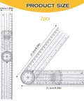 Straight Up Best Two Piece Clear Plastic Goniometer Set With Nifty Seven Inch Flexible Arms And Trustworthy Angle Finding Protractor Ruler For Homework And Man Cave Projects, showing product size dimensions and details.