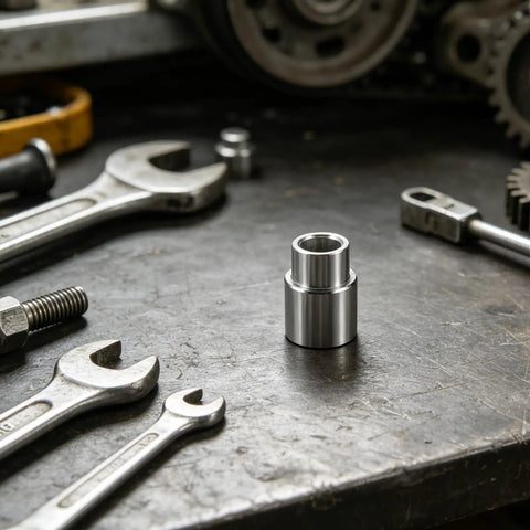 Tall Truck Lift Extension Adapter With 1.38 Inch Lift Heightening Leg And 1.54 Inch Hole Jack Riser with tools on workbench