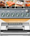 LIWUNON commercial vacuum sealer, front view; silver-gray with built-in cutter and bag storage