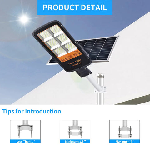 1200W Solar Street Light Outdoor Led Flood Light 30000 Lumens Beast Mode Bright Daylight With Remote Control mounted on pole
