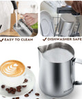 Milk Frothing Pitcher 16oz 480ml Stainless Steel Steaming Cup With Latte Art Pen For Frothing Milk, Perfect For Lattes Cappuccinos Espresso And Home Barista Tools At The Coffee Bar.