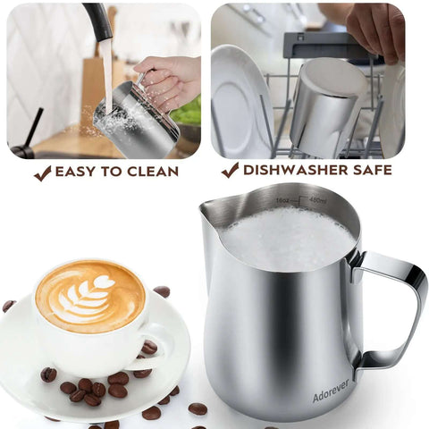 Milk Frothing Pitcher 16oz 480ml Stainless Steel Steaming Cup With Latte Art Pen For Frothing Milk, Perfect For Lattes Cappuccinos Espresso And Home Barista Tools At The Coffee Bar.