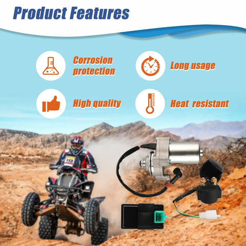 3 Bolt 12 Tooth Starter Relay CDI Spark Plug Kit For 50cc To 125cc Chinese ATVs with product features illustration