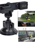 Car Suction Cup Radio Mount for Dashboard or Windshield, Walkie Talkie Holder with two example setups visible