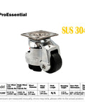Heavy Lift Leveling Casters Polished Stainless Steel Retractable Swivel Wheels With 3 Inch Polyamide Treads Smooth Operator Design Holds 1650 Lbs For Lab Gear And Cnc Frames Tank Strong Rust Shield close-up detail of swivel caster with mounting plate and black tread