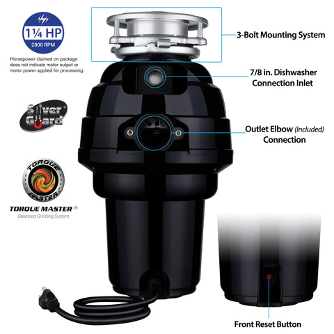 Diagram of Designer Series 1-1/4 HP Food Waste Disposer With Powerful Permanent Magnet Motor No Jam Stainless Impellers Brushed Nickel