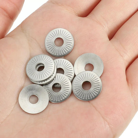 Sick Quality 304 Stainless Steel Belleville Spring Washers M4 X 14mm Conical Knurled Disc Gasket 100 Piece Bulk Pack Built Tough and Real Deal Reliable for Any Car Repair or Heavy Machinery Job You Get All Day Long, M4 washers in hand