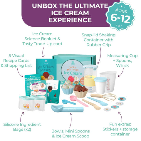 Kids Ice Cream Science Kit For Real Homemade Ice Cream With Reusable Tools And Visual Recipes, A Fun STEM Gift Set For Ages 5 To 12