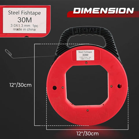 NATGAI 100FT Fish Tape Hand Wire Puller, 1/8 Inch Wide By 1/16 Thick Rattlesnake Cable Guide in red with dimensions 12 inch/30cm