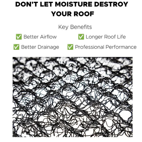 Top Shelf Roof Ventilation Mat Thirty Nine By Sixty One Point Five Feet Creates Wide Air Gap to enhance roof airflow and drainage.