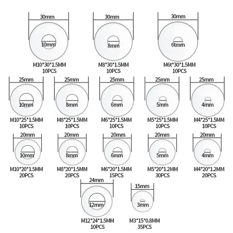 230 Piece Flat Washer Essentials Kit For Electrical Connections And General Repairs Includes Various Size Washers To Fit Screws Nuts And Bolts Distributes Load Prevents Loosening Perfect For Diy Home And Auto Projects. Assorted 304 stainless washers, M3-M12