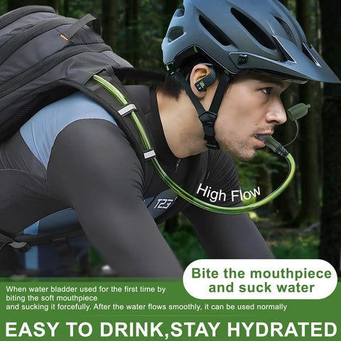 Cyclist using 2L Hydration Bladder For Hiking Backpacks And Running Gear BPA Free Leak Proof Water Reservoir