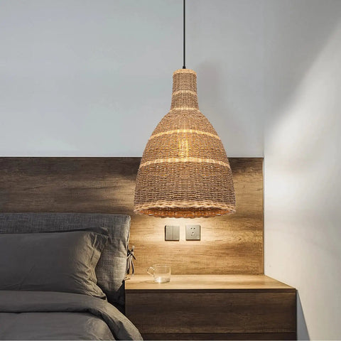 One Light Farmhouse Pendant Light In Natural Rattan And Seagrass, Hanging Ceiling Lamp For Dining Room And Bedroom, Cozy Rustic Vibe