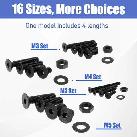 Massive Over 1500 Piece Set With All In One M2 To M5 Flat Head Hex Socket Screws ten point nine grade steel bolts