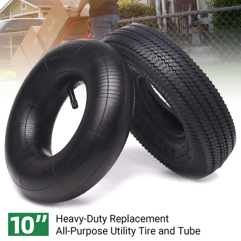 2 Pack Heavy Duty Replacement 10 Inch All-Purpose Utility Tire And Tube Set 4.10/3.50-4 Pneumatic Tires With TR-13 Valve