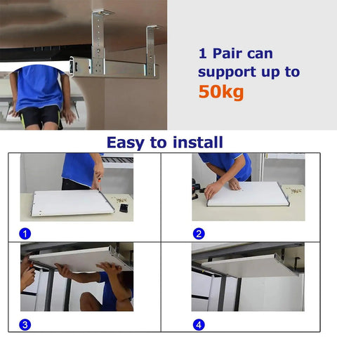 Beast Mode Heavy Duty Metal Drawer Slides With 60kg Load Capacity, Ball Bearing Glide, Adjustable Height, Ultra Smooth Operation, Ideal For Keyboard Trays, Bookshelves, Pianos, Under Desk Trays, metal slide installed under desk, 50kg shown