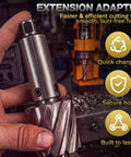 Badass 4 Inch Annular Cutter Extension with 3/4 Weldon Shank for Magnetic Drill and Drill Press Heavy Duty Steel Deep Hole Drilling Tool in hand.