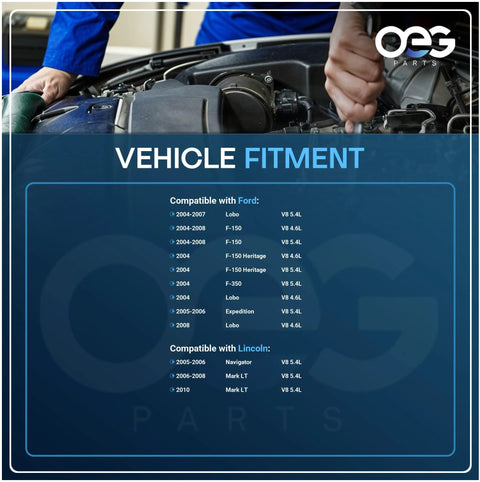 Mechanic working on Ford vehicle engine, showing compatibility chart for Drop In Alternator For Ford F Series F150 F250 F350 04 05 06 07 08 With 4.6L 5.4L V8 Engine Compatible Mark LT Replacement Part Numbers 4L3U10300BA 4L3U10300BB 334-2637A 40014066 40014086 Easy Install Plug N Play Reliable Power Upgrade For Your Ride