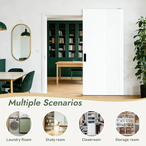 White Concealed Sliding Barn Door Kit Delivers A Slick Glide Ride And No Fuss Assembly For Tight Openings and sleek entryway view.