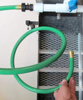 Close-up of green hose and metal screen from Complete 48 Inch Highbanker Gold Mining Kit With 10 Inch Sluice Hopper Box Stand Hoses And Adapters
