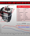 Nema 23 Closed Loop Stepper Motor Kit 2Nm Torque, 4.2A Current, 2-Phase Hybrid Servo Drive 76mm with specifications chart