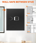 17.71 Inch Fireproof Hidden Wall Safe with Numeric Keypad installed between wall studs for discreet security in home or office.