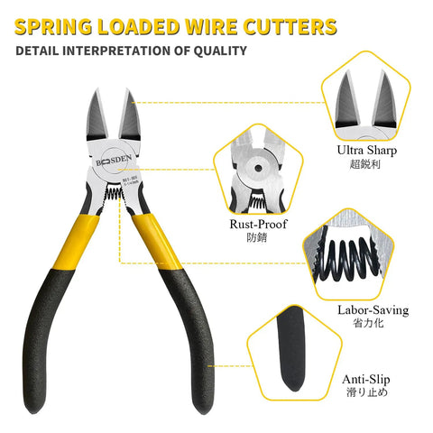 Five Inch Wire Cutters Set Five Pack Pro Grade Diagonal Cutting Pliers Ultra Sharp For Jewelry Making And Crafting features