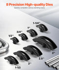 8 Precision Dies for Heavy Duty Manual 16 Ton Hydraulic Pipe Bender, sizes from 1/2' to 3', designed for effective bending.