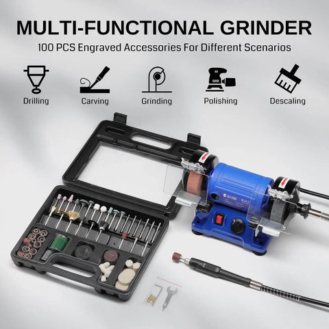 Badass 3 Inch Mini Bench Grinder And Polisher With Rotary Tool Attachment Runs On A Hella Powerful Full Copper Motor for multi-tool tasks.