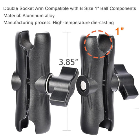CarPlay Screen And Backup Monitor Mount with aluminum adjustable arm, 360 degree rotation, compatible with RAM B Size system