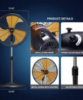 18 Inch High Velocity Oscillating Pedestal Fan With Aluminum Blades Industrial Metal Frame 5400 CFM Durable Standing Fan details