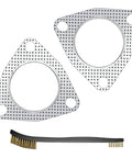 Graphite 2.5-inch exhaust flange gasket pair with 3-bolt holes (63.2mm) and cleaning brush.