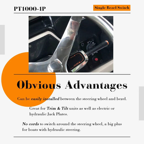 Blinker Style Bezel Switch PT1000-1P For Engine Trim And Jack Plate, Fits SeaStar Hydraulic Steering And Tilt, Cable Ready, Replacement For SeaStar Protrim PT1000-1P, Durable Stainless Bracket, Plug And Play Marine Dash Install