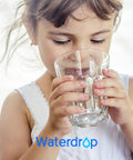 Child drinking filtered water with PF01A Water Filter Replacement For Your Water Pitcher And Dispenser Filtration System NSF Certified Cuts Lead And PFAS PFOA PFOS Keeps Your Water Game Strong Up To 200 Gallons 3 Pack logo
