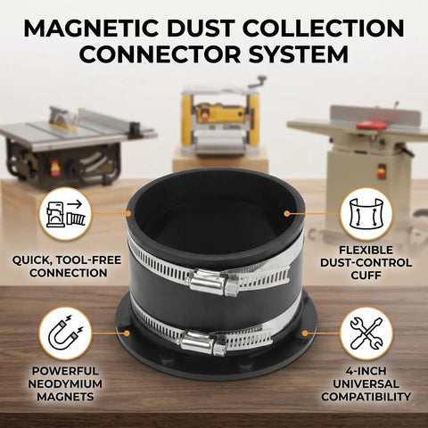 Xiuganpo 4 Inch Magnetic Dust Connector With Cuff For Shop Vac System Quick Connect Hose Fitting, showing flexible cuff and magnets.