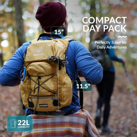 Person wearing 22L Hiking Hydration Backpack With Leakproof Water Bladder, Phone Pocket, Weatherproof Zippers on forest trail