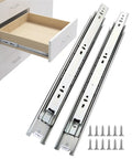 Heavy Hitter Side Mount Drawer Slides Six Pair Zinc Plated Steel 100 Pound Capacity with drawer and mounting screws.