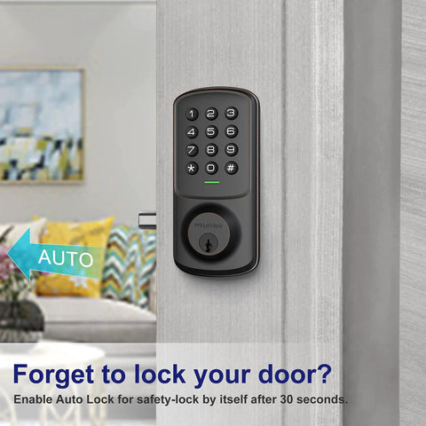 Keyless Entry Electronic Keypad Door Lock With Auto Lock And 1 Touch Motorized Locking, Bronze Finish, installed on door