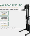 Top Shelf 98 Inch Max Lifting Height Full Electric Walkie Stacker With Straddle Legs, 2200 lbs load capacity