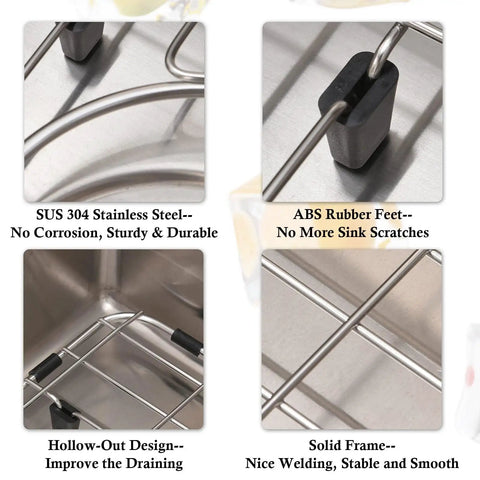 Heavy-Duty Stainless Steel Sink Grid Protectors For Single Bowl Kitchen Sinks, close-up details showing rust-resistant steel and rubber feet.