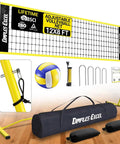 Game Ready Portable Volleyball Net Set 12x8 Ft With Four Height Levels From 5.05 To 8 Feet No Tools Needed Includes Volleyball Pump Carry Bag And Sandbags For Indoor And Outdoor Training