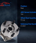 Rear Wheel Bearing And Hub Assembly For Subaru Forester Impreza Outback Crosstrek Legacy WRX STI BRZ Scion FR-S Toyota 86 5 Lug With ABS Fitment 2008 2021 Beefed Up High Performance Replacement displayed