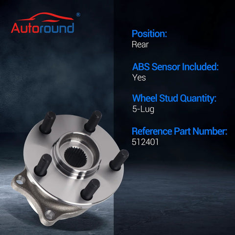 Rear Wheel Bearing And Hub Assembly For Subaru Forester Impreza Outback Crosstrek Legacy WRX STI BRZ Scion FR-S Toyota 86 5 Lug With ABS Fitment 2008 2021 Beefed Up High Performance Replacement displayed