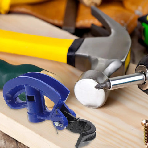 Gleavi Manual Conduit Bender Tool With Steel Bending Head And Spring Hook on workbench with hammer and screwdriver.