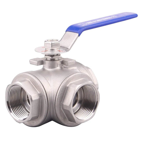 3-Way Ball Valve With T Mounting Pad Stainless Steel 304 Female NPT Ports For Water Oil And Gas With Vinyl Locking Handle