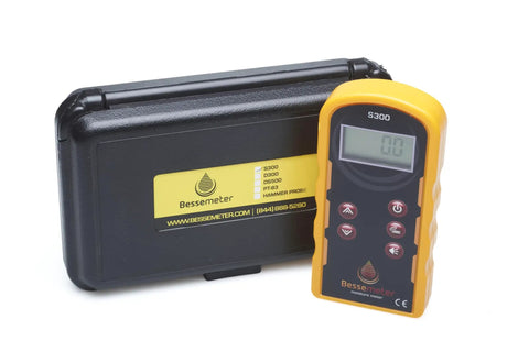 Pinless Wood Moisture Meter S300 With Shallow Scan, 0.25 Inch Readings, shown with a protective carrying case