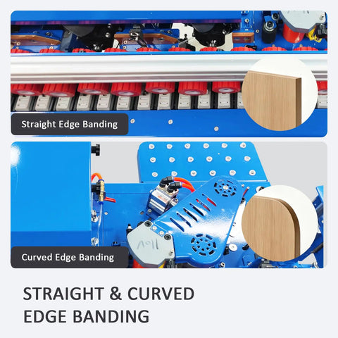 No Hassle Automatic Edge Banding Machine Heavy Duty Workhorse For Straight And Curved Boards Smart Control Dual Side Trimmer close-up of edge banding features