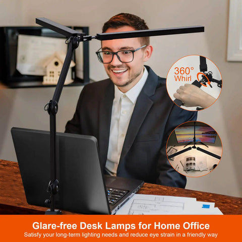Clamp Desk Lamp LED 24W With Adjustable Color And Brightness Three Modes Eye Caring Light Metal Clamp Mount on desk