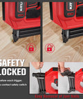 Safety features of Smooth Shooting 2 In 1 Corded Electric Brad Nailer And Staple Gun with easy jam removal process.